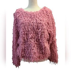 New In Pink Shaggy Knit Sweater Back Cut-Out With Tie Back Women's Size Medium